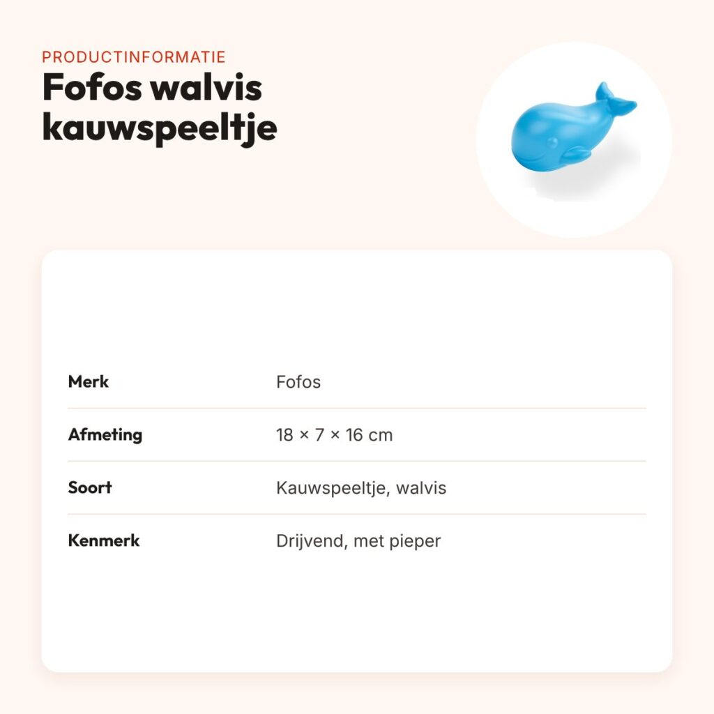 Fofos walvis kauwspeeltje 18 x 7 x 16 cm – drijvend, met pieper – productinformatie