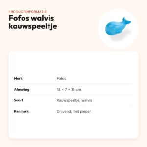 Fofos walvis kauwspeeltje 18 x 7 x 16 cm – drijvend, met pieper – productinformatie