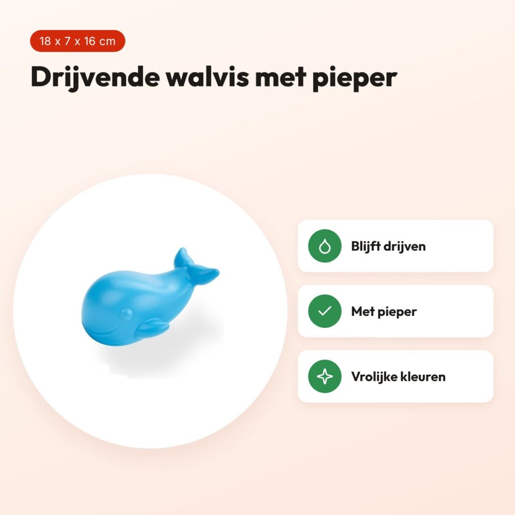 Fofos walvis kauwspeeltje 18 x 7 x 16 cm – drijvend, met pieper – voordelen