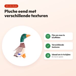 Fofos wilde eend 33 x 8 x 9 cm – pluche hondenknuffel met texturen – voordelen