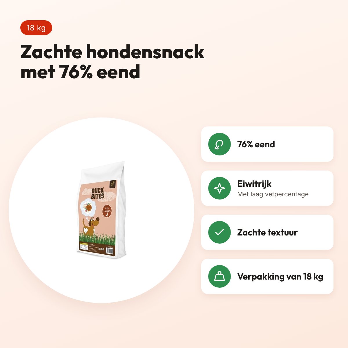 Freds Duck Bites hondensnack 18 kg – zachte bites met 76% eend – voordelen