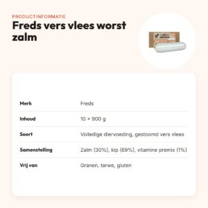 Freds gestoomd vers vlees worst zalm kennelpack 10 x 900 g – graanvrij – productinformatie