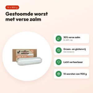 Freds gestoomd vers vlees worst zalm kennelpack 10 x 900 g – graanvrij – voordelen