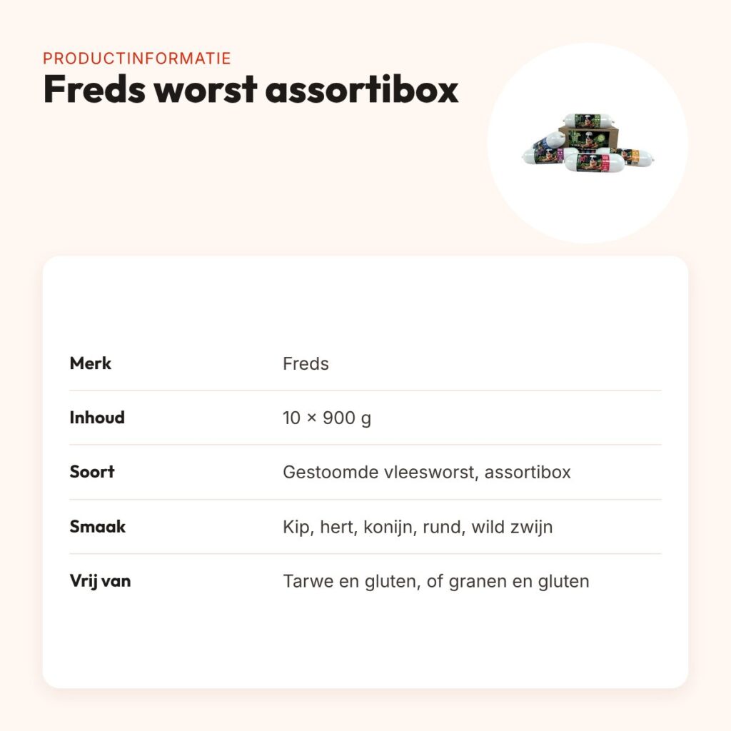 Freds gestoomde vleesworst assortibox 10 x 900 g – 5 smaken – productinformatie