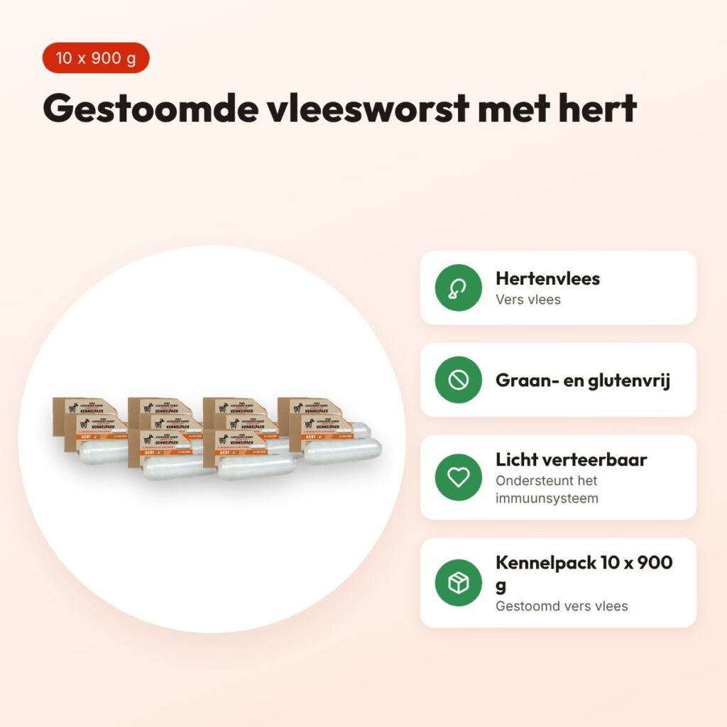 Freds gestoomde vleesworst hert 10 x 900 g – kennelpack, graanvrij – voordelen