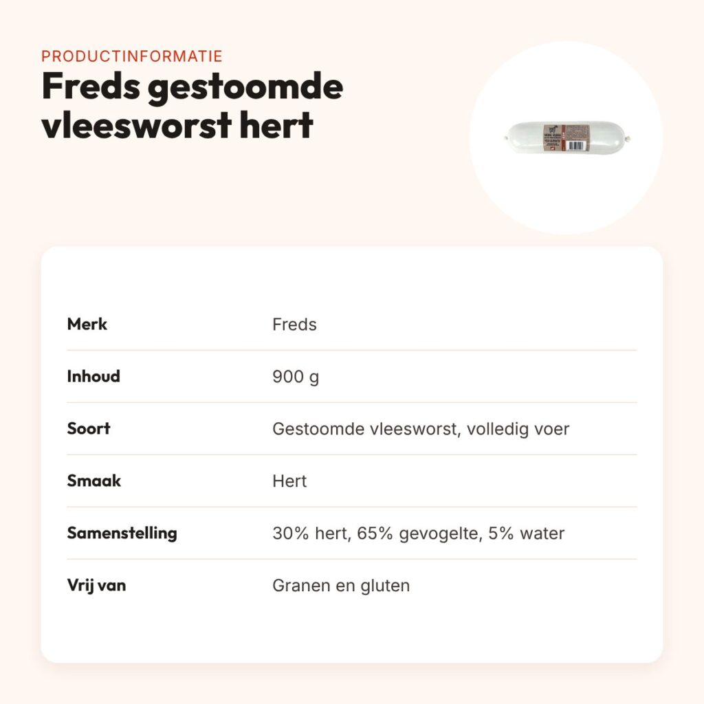 Freds gestoomde vleesworst hert 900 g – graanvrij en glutenvrij – productinformatie