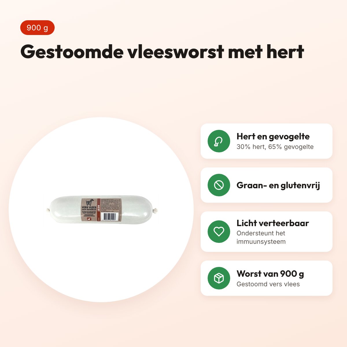 Freds gestoomde vleesworst hert 900 g – graanvrij en glutenvrij – voordelen