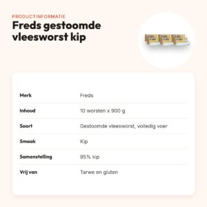 Freds gestoomde vleesworst kip 10 x 900 g – kennelpack, glutenvrij – productinformatie