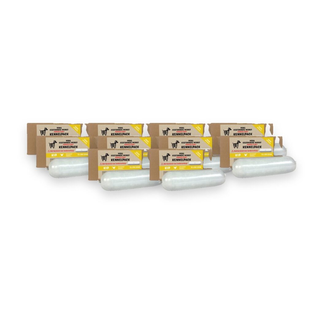 Freds gestoomde vleesworst kip 10 x 900 g – kennelpack, glutenvrij