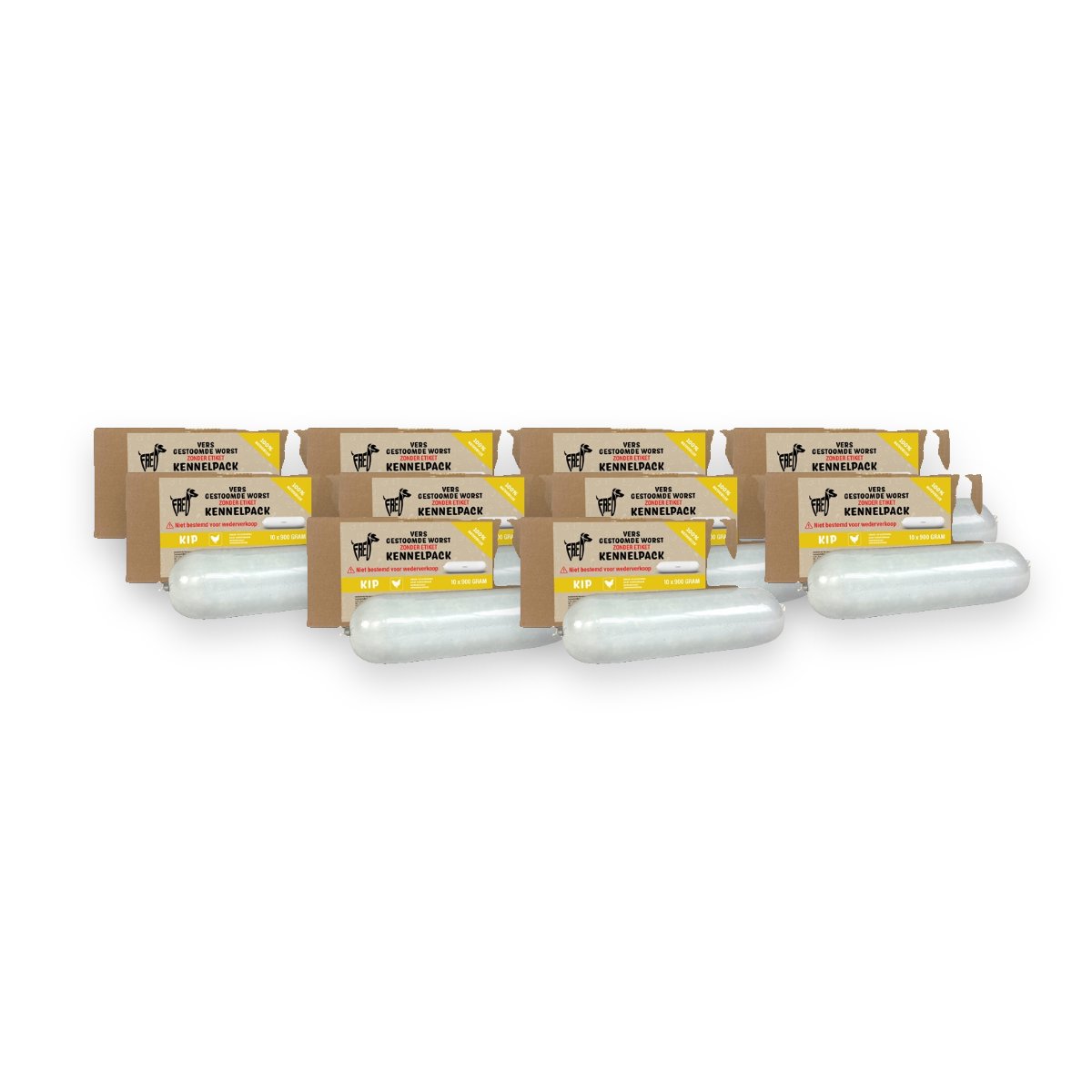 Freds gestoomde vleesworst kip 10 x 900 g – kennelpack, glutenvrij