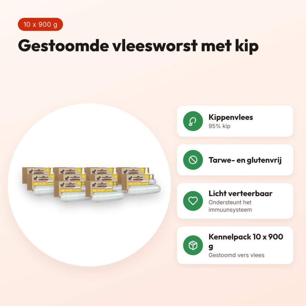 Freds gestoomde vleesworst kip 10 x 900 g – kennelpack, glutenvrij – voordelen