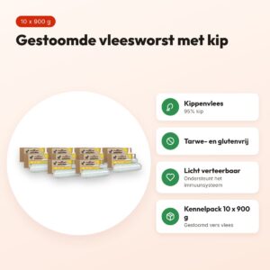 Freds gestoomde vleesworst kip 10 x 900 g – kennelpack, glutenvrij – voordelen