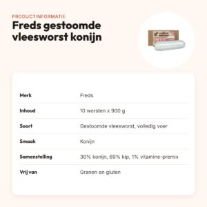 Freds gestoomde vleesworst konijn 10 x 900 g – kennelpack, graanvrij – productinformatie