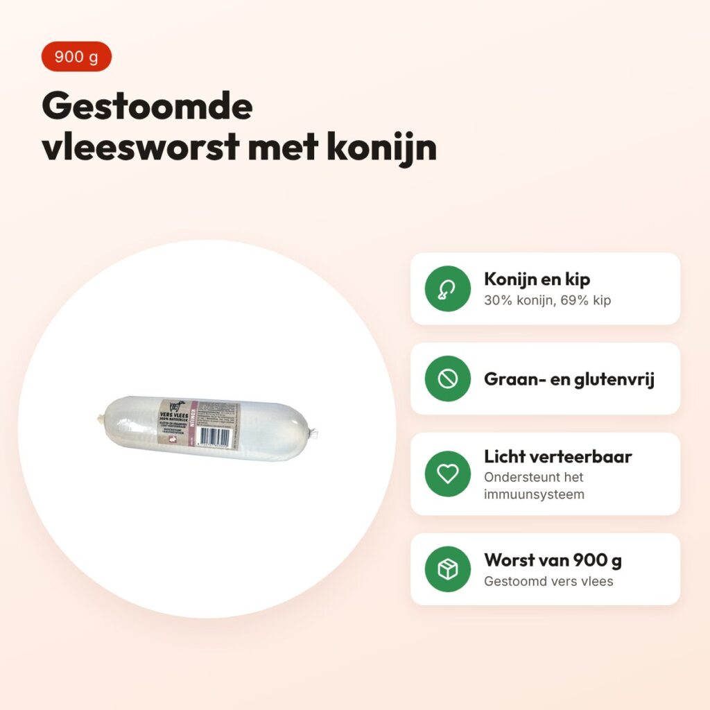 Freds gestoomde vleesworst konijn 900 g – graan- en glutenvrij – voordelen