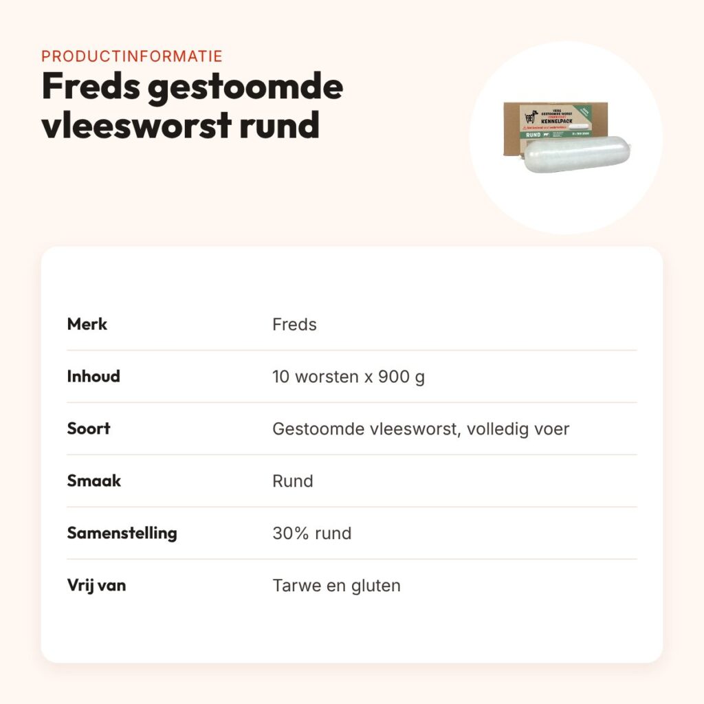 Freds gestoomde vleesworst rund 10 x 900 g – kennelpack, glutenvrij – productinformatie