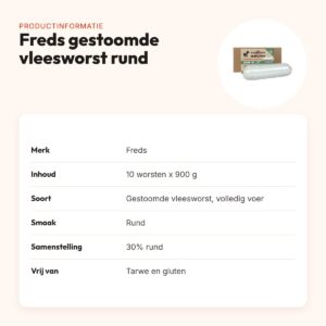 Freds gestoomde vleesworst rund 10 x 900 g – kennelpack, glutenvrij – productinformatie