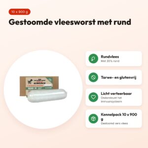 Freds gestoomde vleesworst rund 10 x 900 g – kennelpack, glutenvrij – voordelen