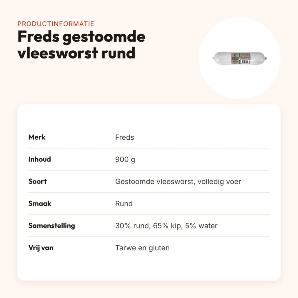 Freds gestoomde vleesworst rund 900 g – tarwe- en glutenvrij – productinformatie