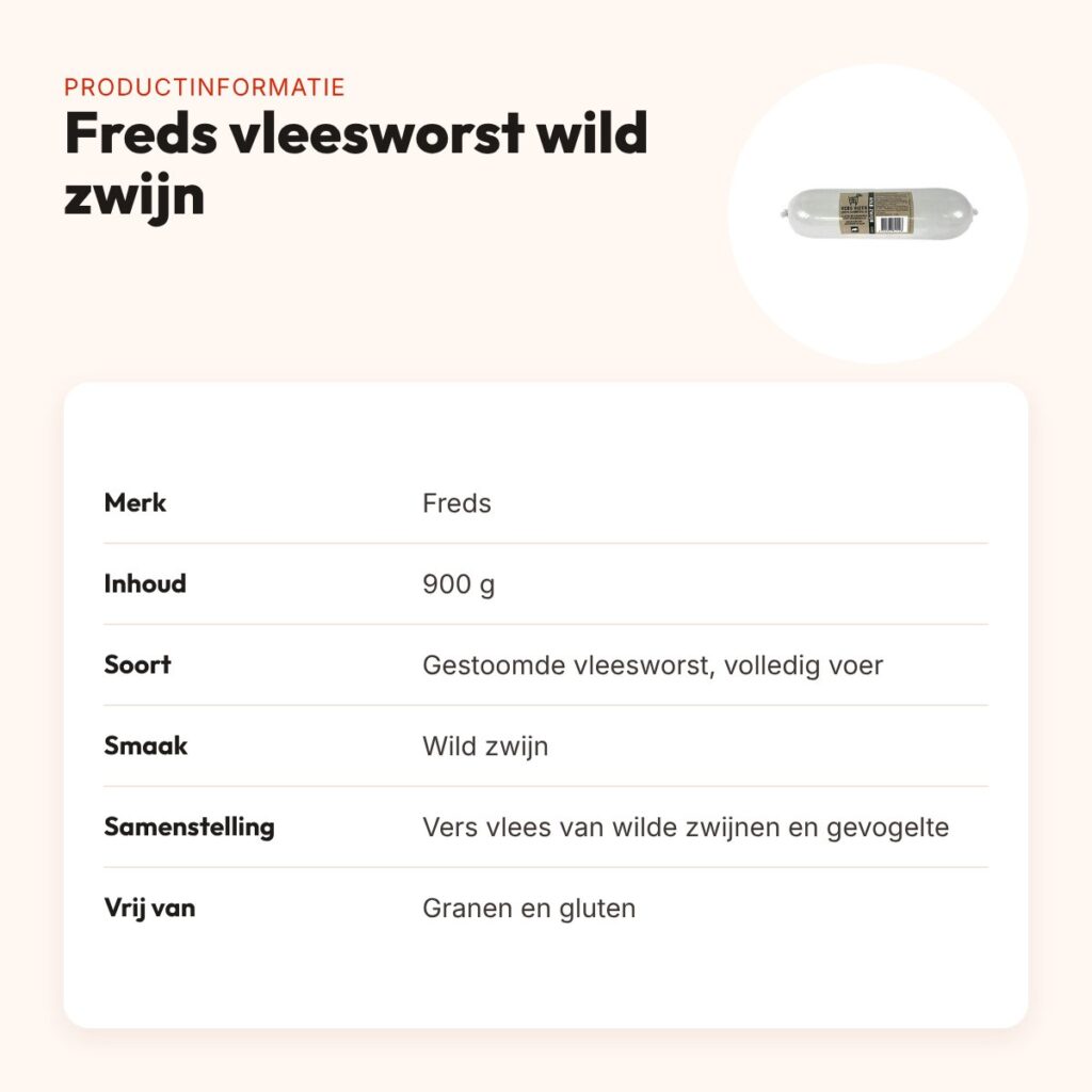 Freds gestoomde vleesworst wild zwijn 900 g – graanvrij – productinformatie