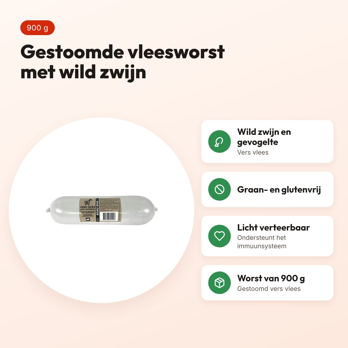 Freds gestoomde vleesworst wild zwijn 900 g – graanvrij – voordelen