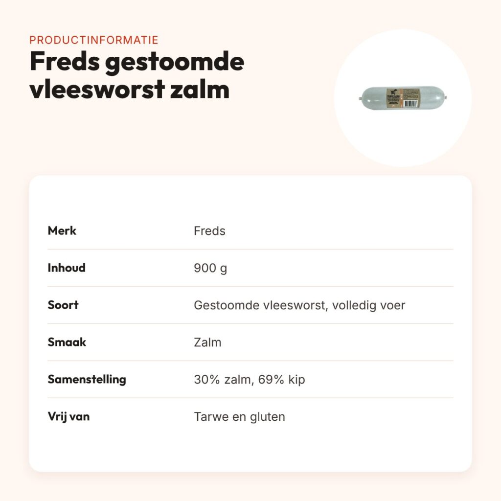 Freds gestoomde vleesworst zalm 900 g – tarwe- en glutenvrij – productinformatie