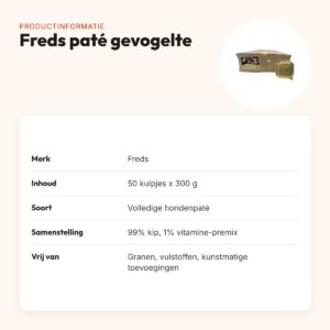 Freds hondenpaté gevogelte 50 x 300 g – 99% vlees – productinformatie