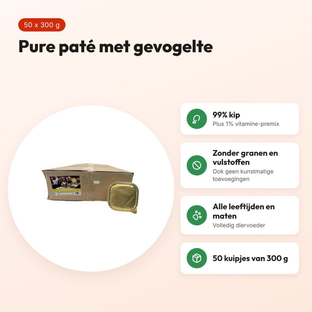Freds hondenpaté gevogelte 50 x 300 g – 99% vlees – voordelen
