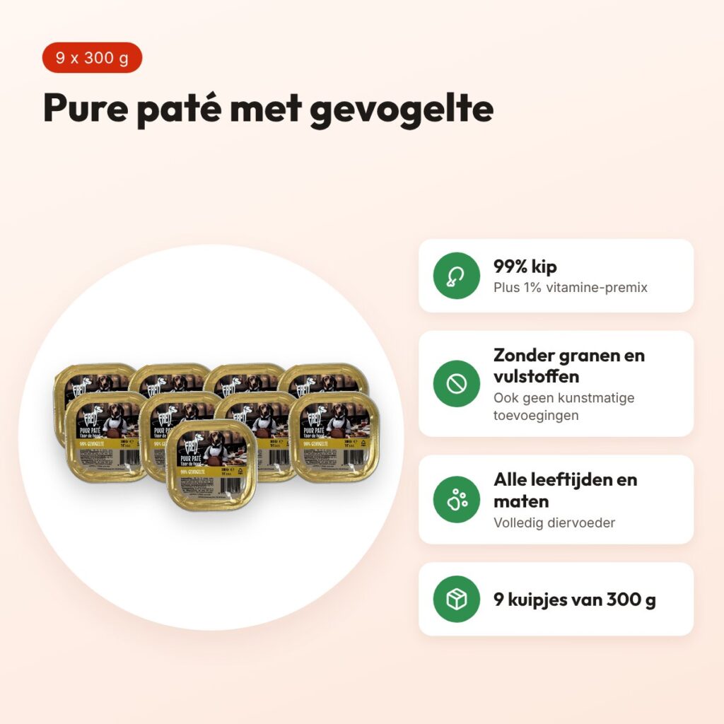 Freds hondenpaté puur gevogelte 9 x 300 g – graanvrij, 99% vlees – voordelen