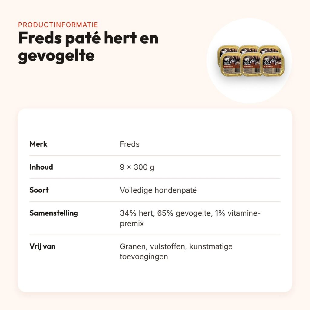 Freds hondenpaté puur hert en gevogelte 9 x 300 g – graanvrij – productinformatie
