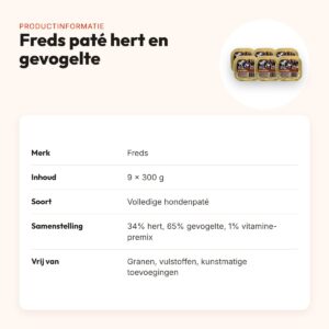 Freds hondenpaté puur hert en gevogelte 9 x 300 g – graanvrij – productinformatie