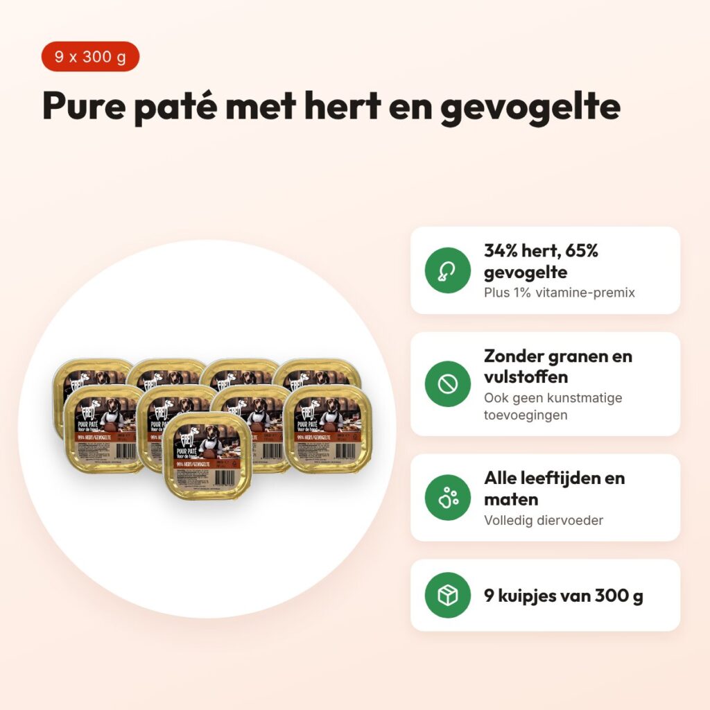 Freds hondenpaté puur hert en gevogelte 9 x 300 g – graanvrij – voordelen