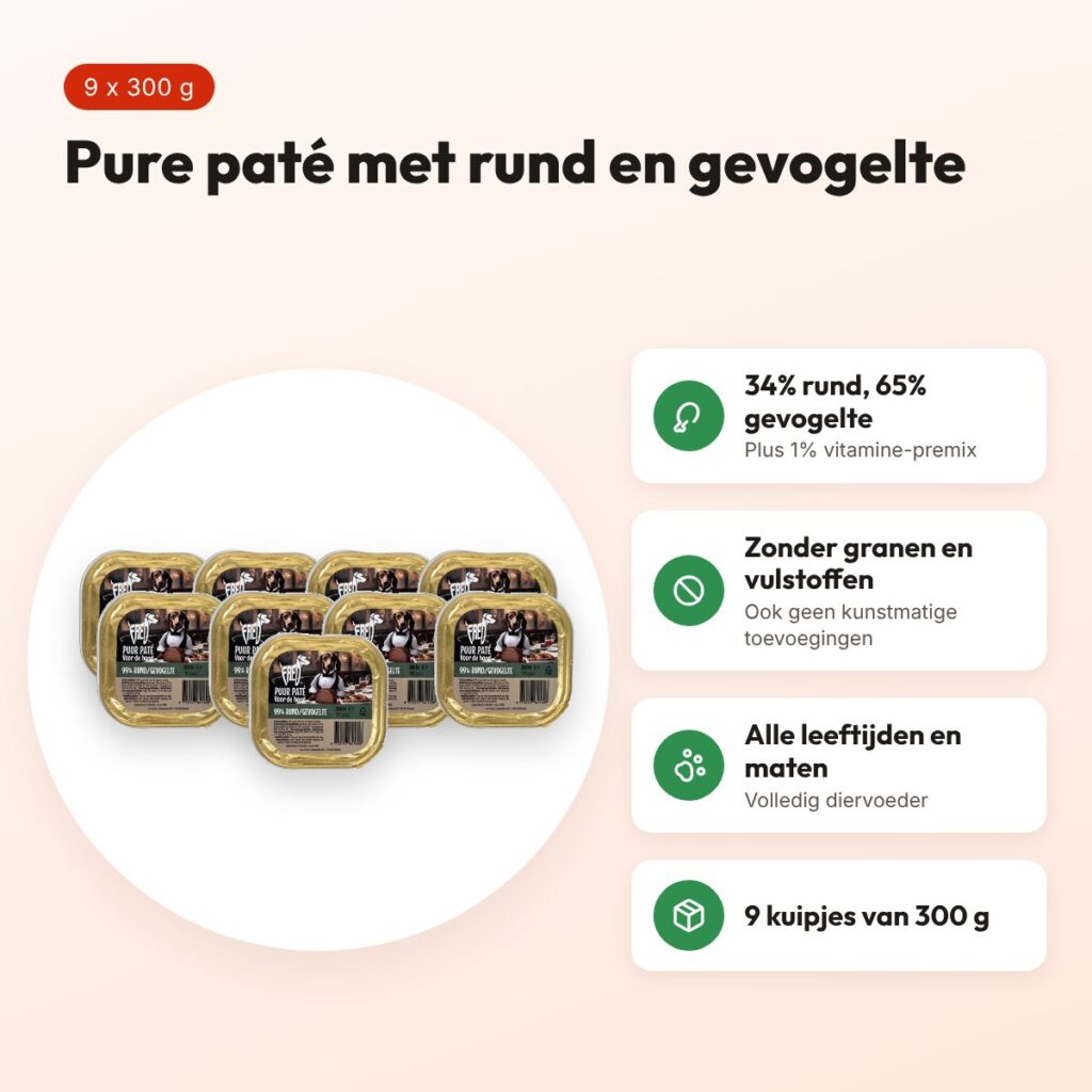 Freds hondenpaté puur rund en gevogelte 9 x 300 g – graanvrij – voordelen