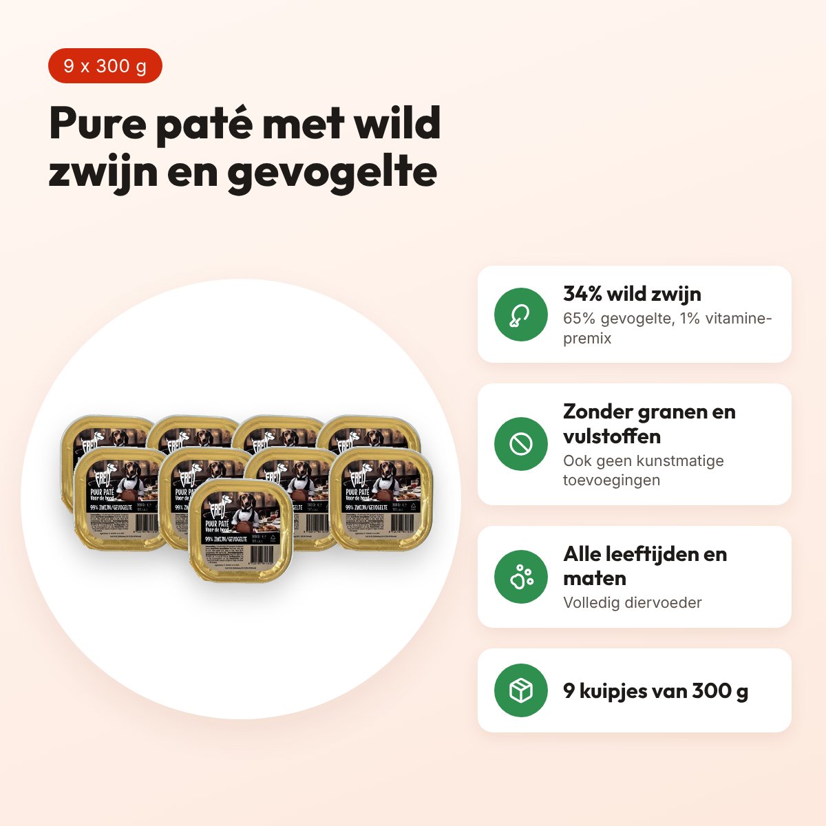 Freds hondenpaté puur wild zwijn en gevogelte 9 x 300 g – graanvrij – voordelen