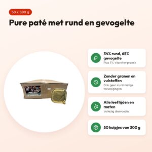 Freds hondenpaté rund en gevogelte 50 x 300 g – 99% vlees – voordelen