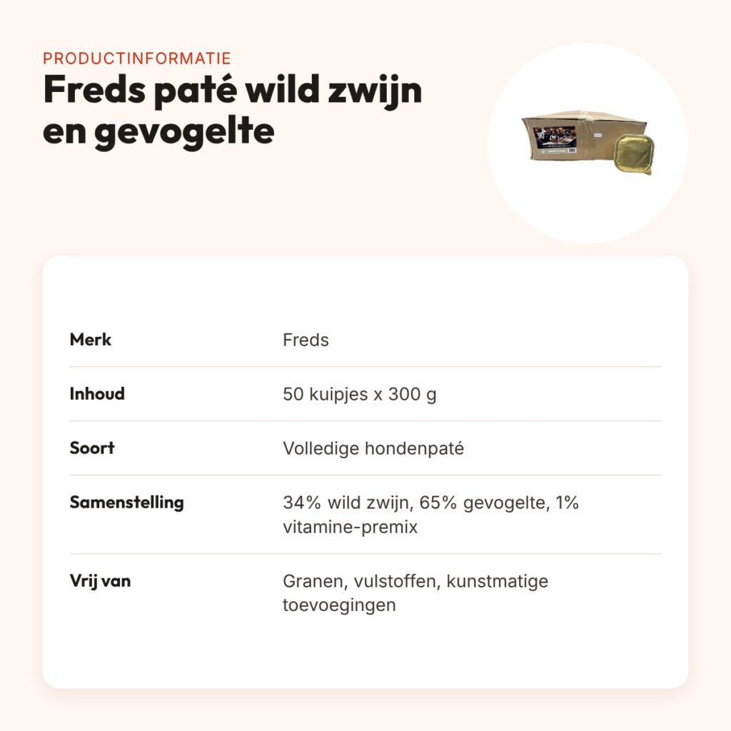 Freds hondenpaté wild zwijn en gevogelte 50 x 300 g – 99% vlees – productinformatie