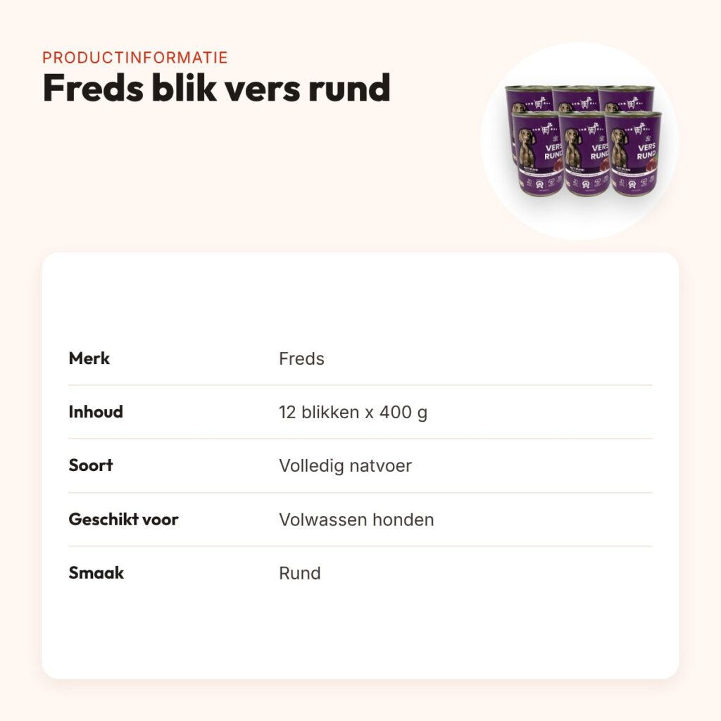 Freds hondenvoer blik vers rund 12 x 400 g – natvoer – productinformatie