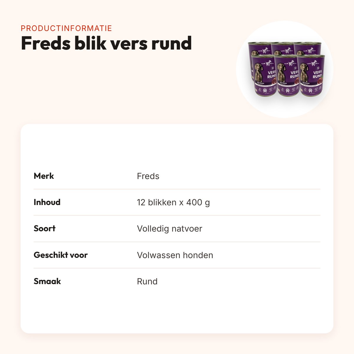 Freds hondenvoer blik vers rund 12 x 400 g – natvoer – productinformatie