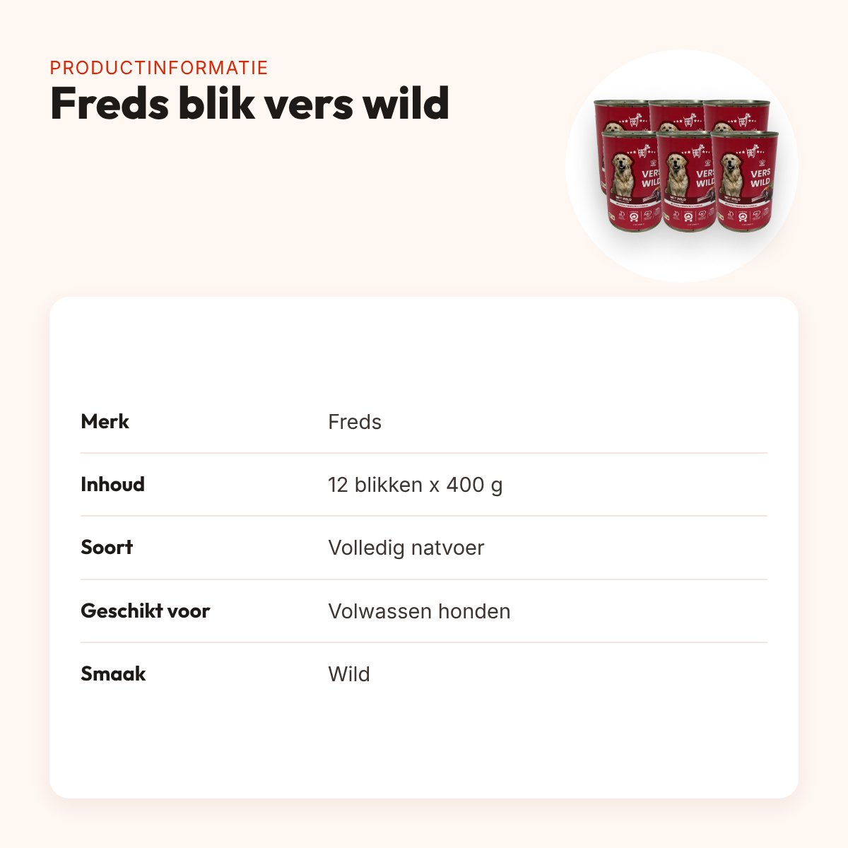 Freds hondenvoer blik vers wild 12 x 400 g – natvoer – productinformatie