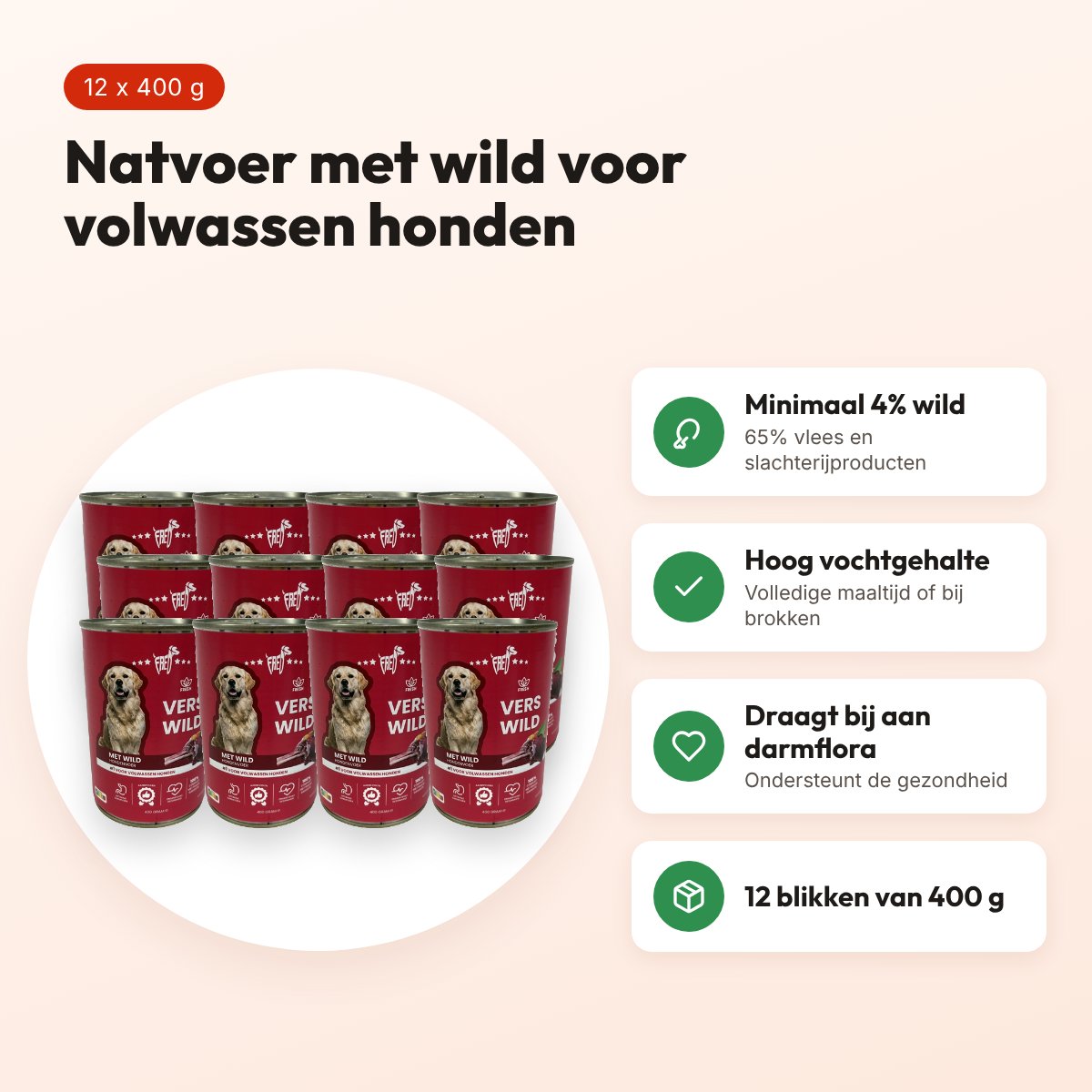 Freds hondenvoer blik vers wild 12 x 400 g – natvoer – voordelen