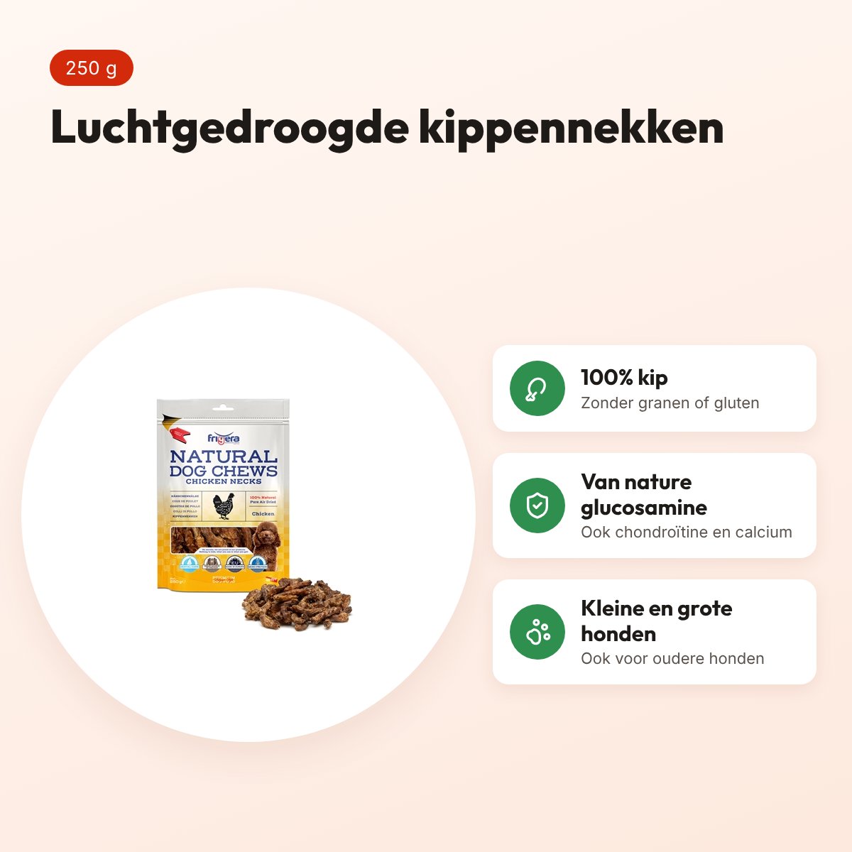 Frigera kippennek 250 g – luchtgedroogde kauwsnack voor honden – voordelen
