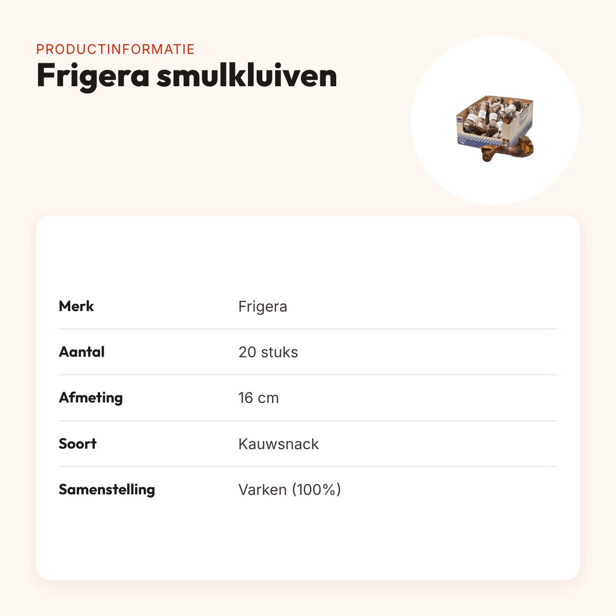 Frigera smulkluiven 16 cm 20 stuks – kauwsnack van varken – productinformatie