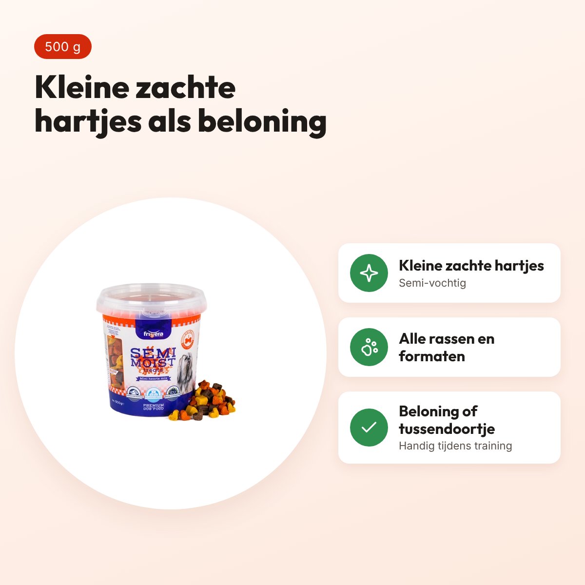 Frigera Soft Treats mini hartjes mix 500 g – zachte hondensnack – voordelen