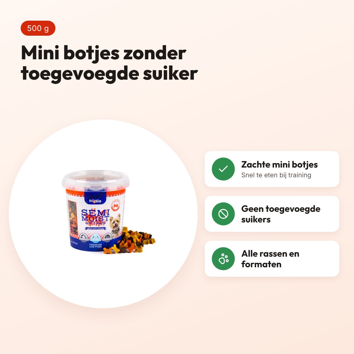 Frigera Soft Treats mini mix botjes 500 g – zonder toegevoegde suikers – voordelen
