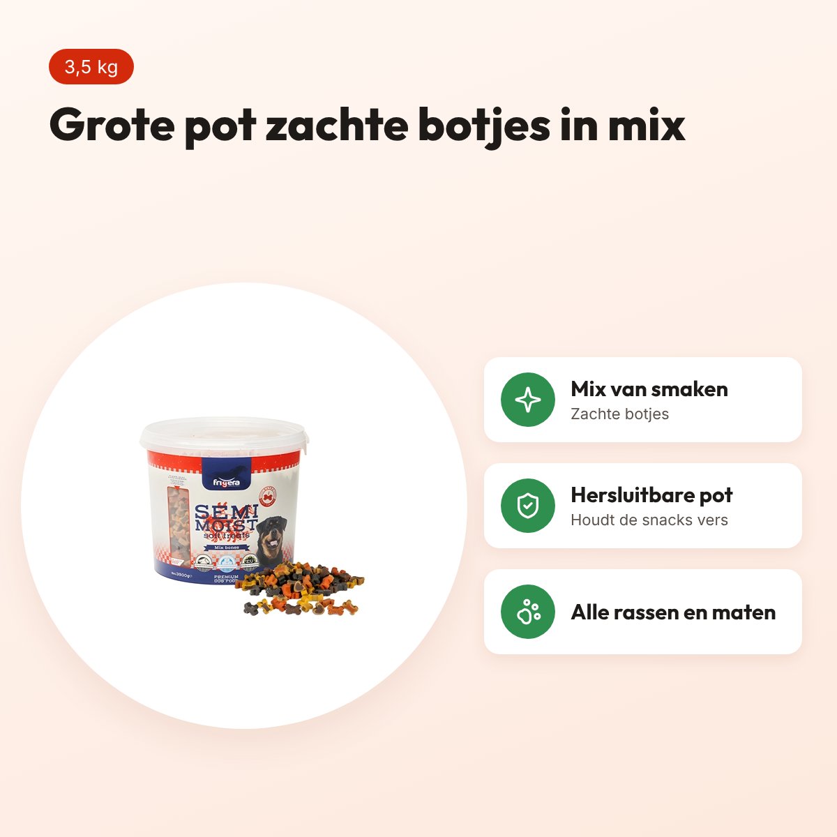 Frigera Soft Treats mix botjes 3,5 kg – hersluitbare pot – voordelen