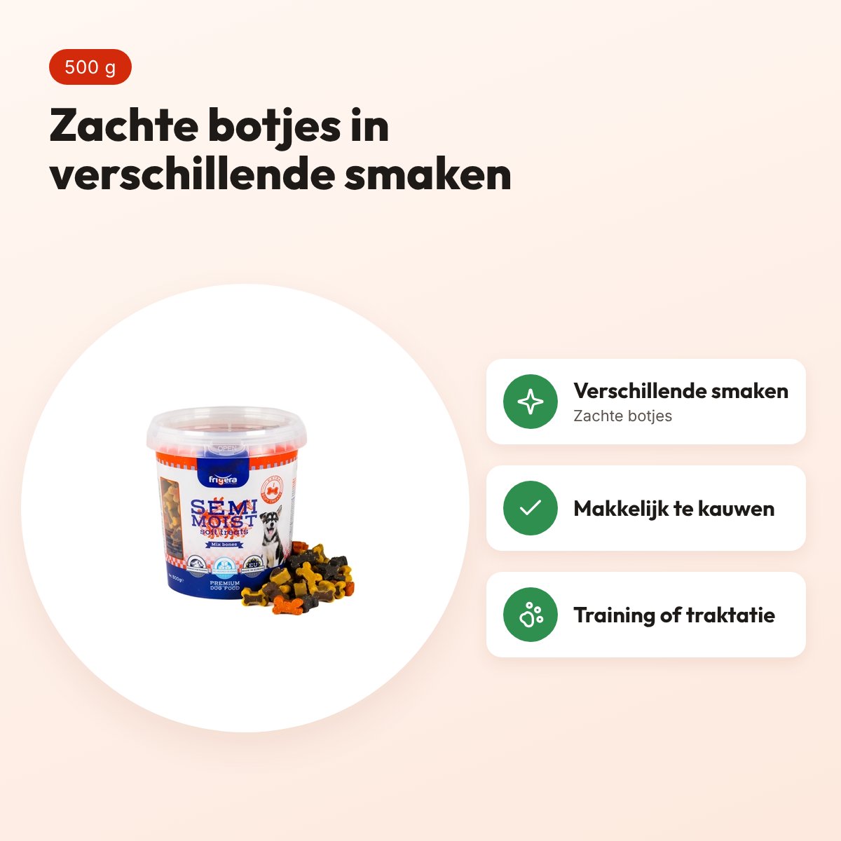 Frigera Soft Treats mix botjes 500 g – zachte hondensnack – voordelen