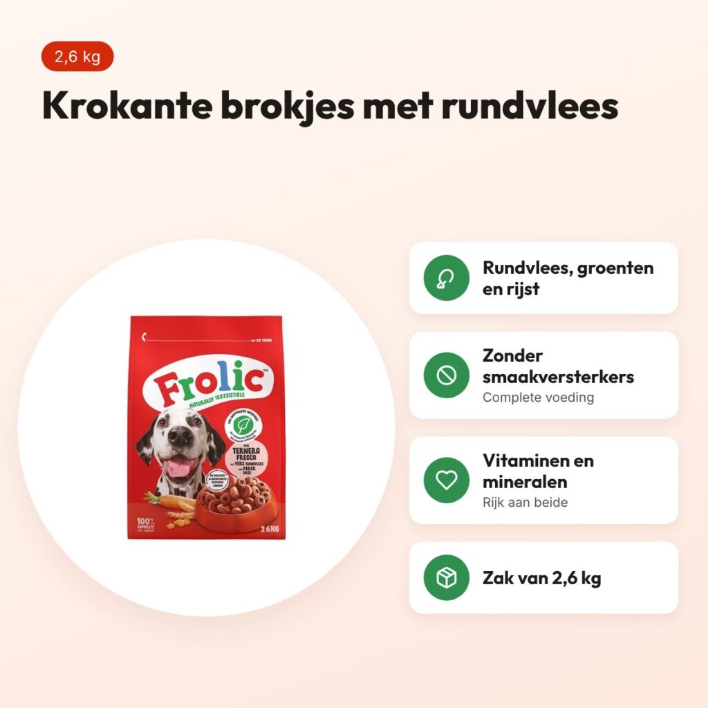 Frolic hondenvoer droog met rundvlees 2,6 kg – krokante brokjes – voordelen