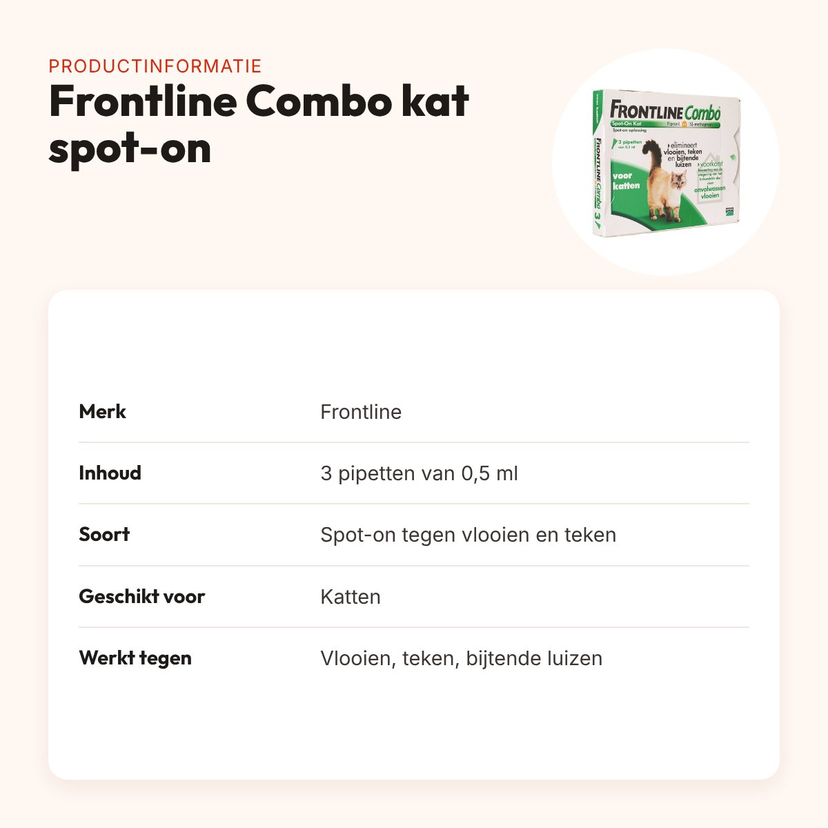 Frontline Combo kat spot-on 3 pipetten van 0,5 ml – vlooien en teken – productinformatie