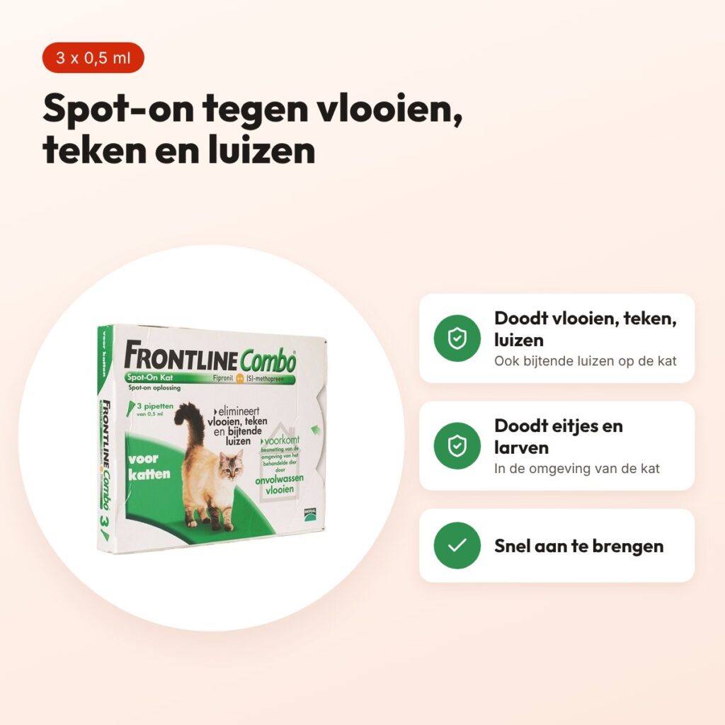 Frontline Combo kat spot-on 3 pipetten van 0,5 ml – vlooien en teken – voordelen