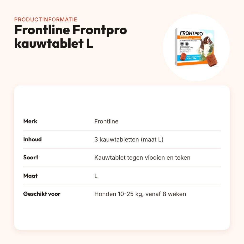 Frontline Frontpro kauwtabletten hond L 10-25 kg – 3 tabletten – productinformatie