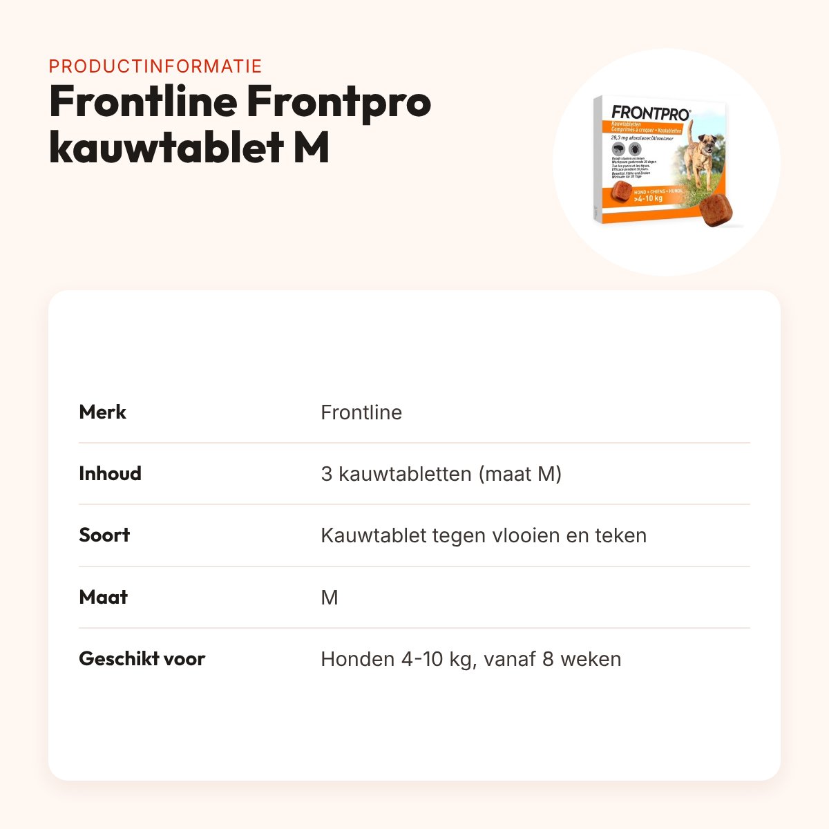 Frontline Frontpro kauwtabletten hond M 4-10 kg – 3 tabletten – productinformatie